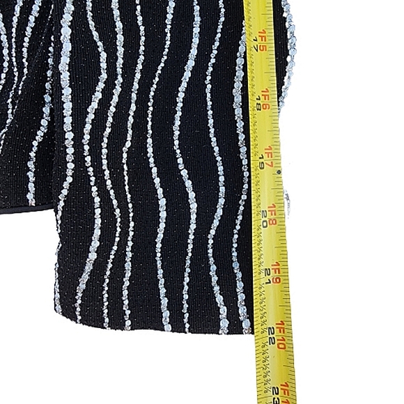 Alex Evenings Metallic Wave Stripe Black Zip-Up Long Sleeve Mob Wife Cardigan - Picture 3 of 8